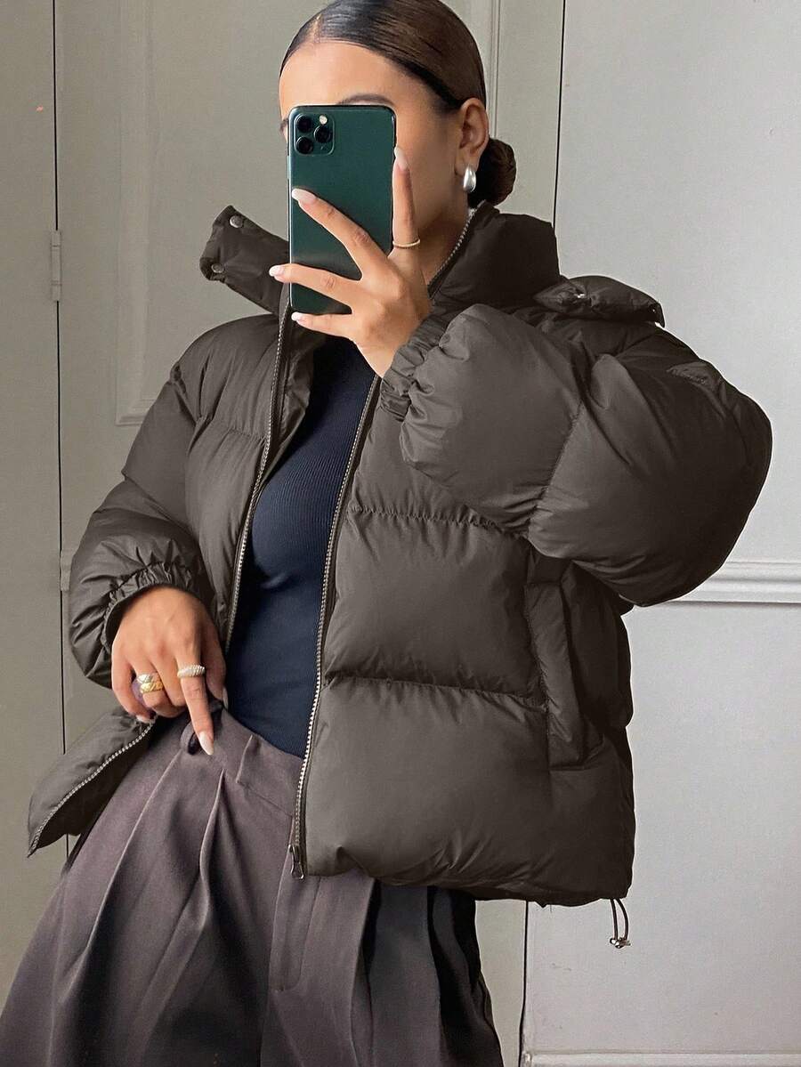 DAZY Women's Solid Color Long Sleeve Zipper Front Casual Hooded Winter Jacket