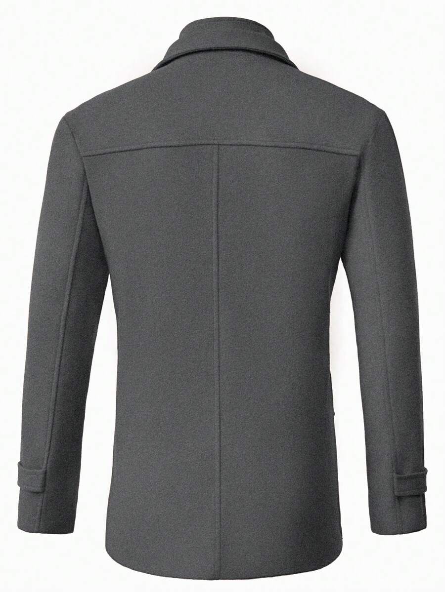 Manfinity Homme Men's Solid Color Long Sleeve Lapel Neck Casual Jacket, Autumn/Winter Black Jacket For Classy Elegant for Men Business Casual Men Black Dress Overcoat