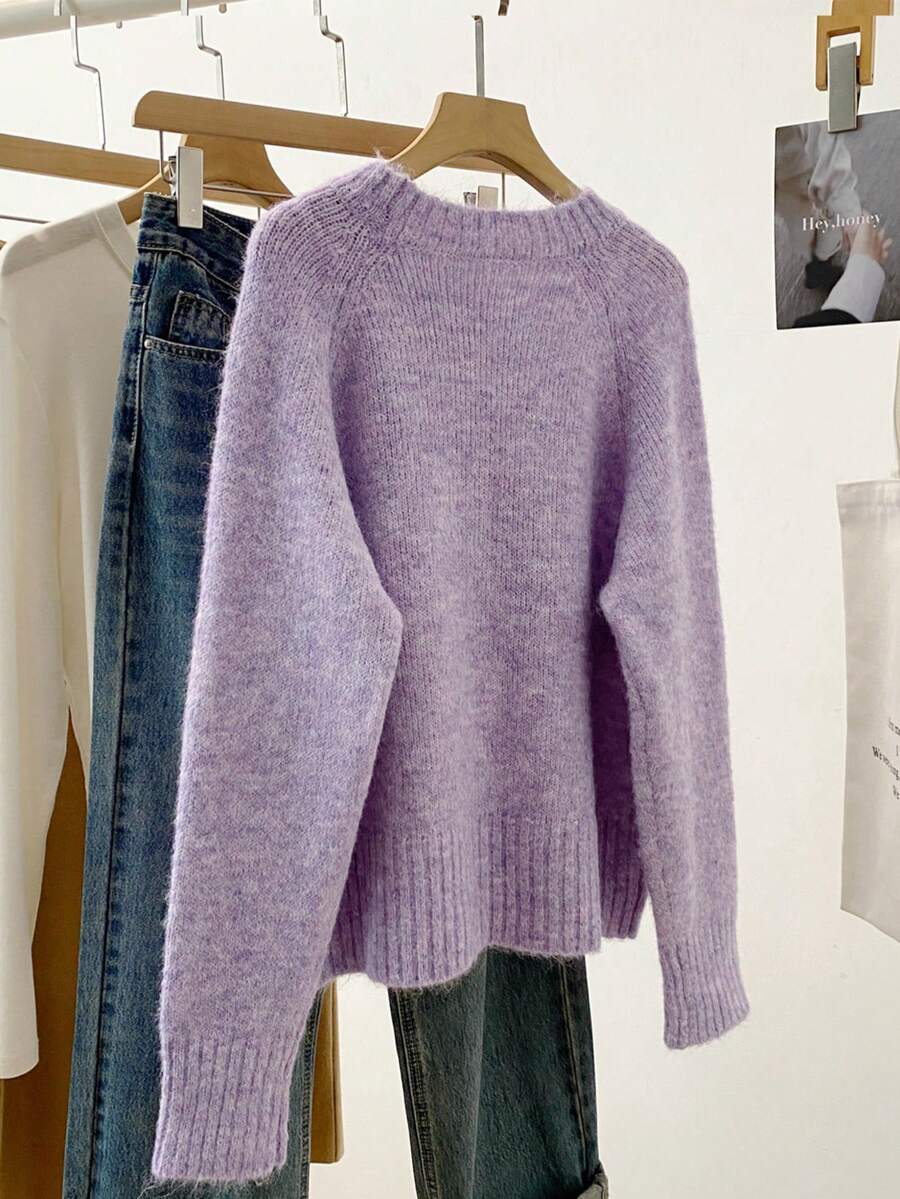 Bow Knit Pullover Sweater, Ribbed Crew Neck Cute Sweater For Women, Autumn