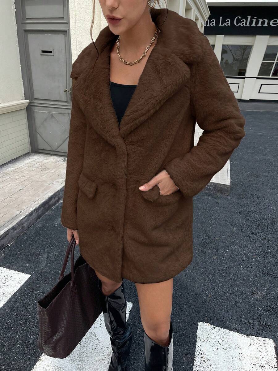 RELISH NOLESS Women's Faux Fur Collar Single-Breasted Jacket, Autumn/Winter