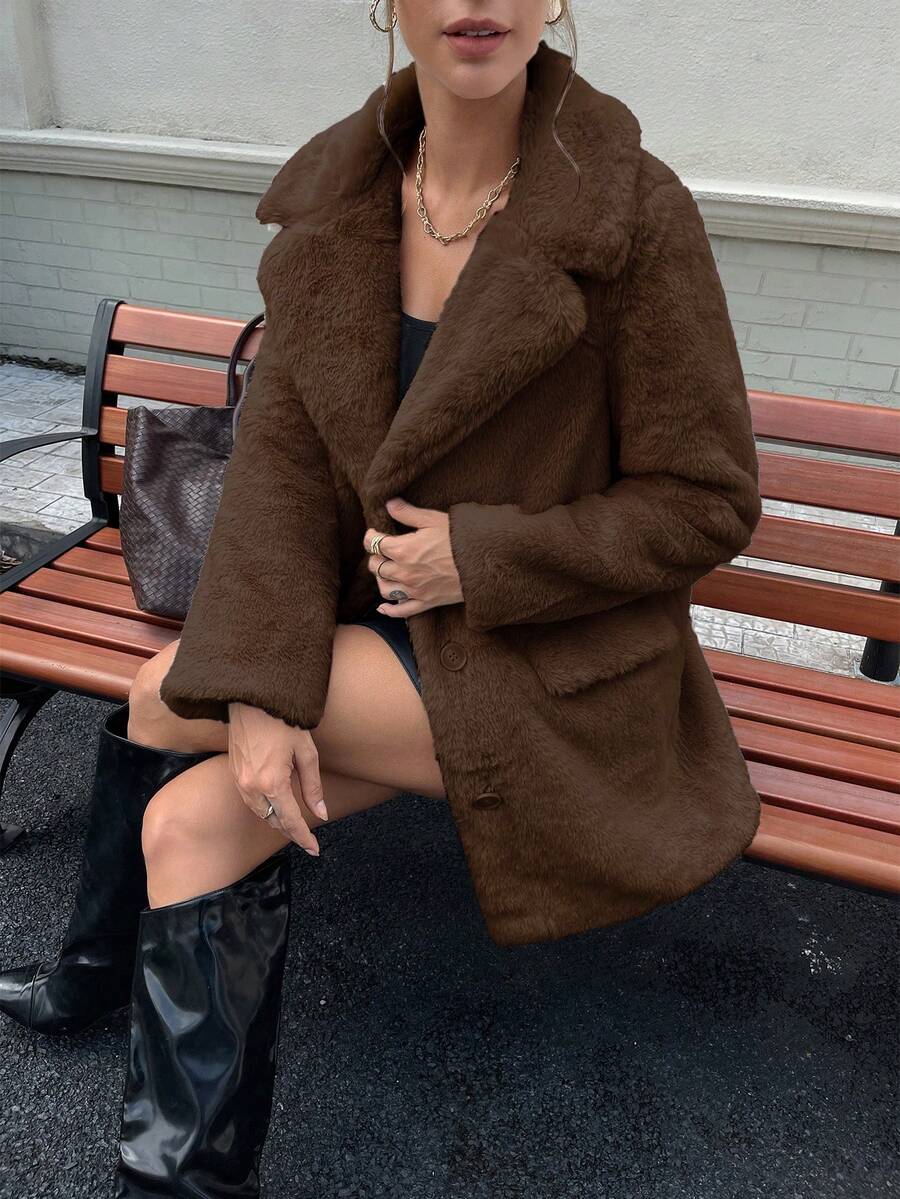 RELISH NOLESS Women's Faux Fur Collar Single-Breasted Jacket, Autumn/Winter