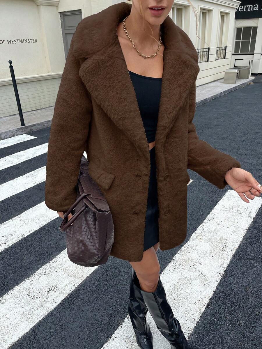 RELISH NOLESS Women's Faux Fur Collar Single-Breasted Jacket, Autumn/Winter