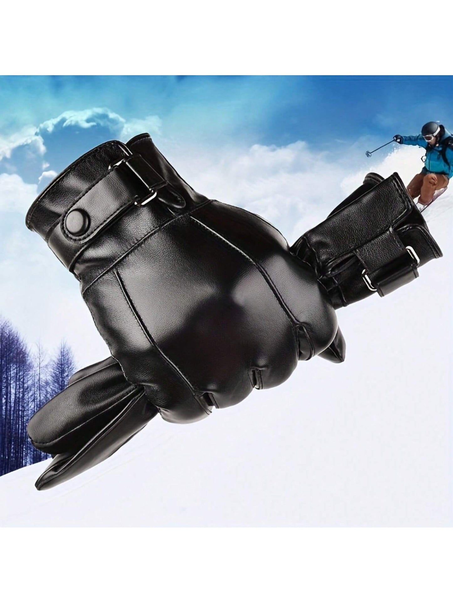 Men's Winter Thermal Gloves With Adjustable Zipper Design, Windproof Waterproof Ski