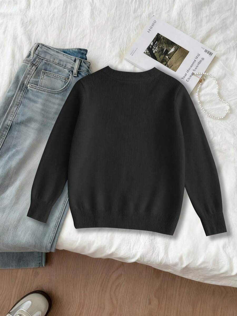 1pc Girls Casual Vintage Leopard Print Bow Graphic Long Sleeve Sweater, Suitable For Autumn/Winter Everyday Indoor