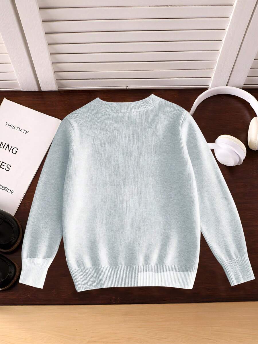 1pc Girls Casual Vintage Leopard Print Bow Graphic Long Sleeve Sweater, Suitable For Autumn/Winter Everyday Indoor