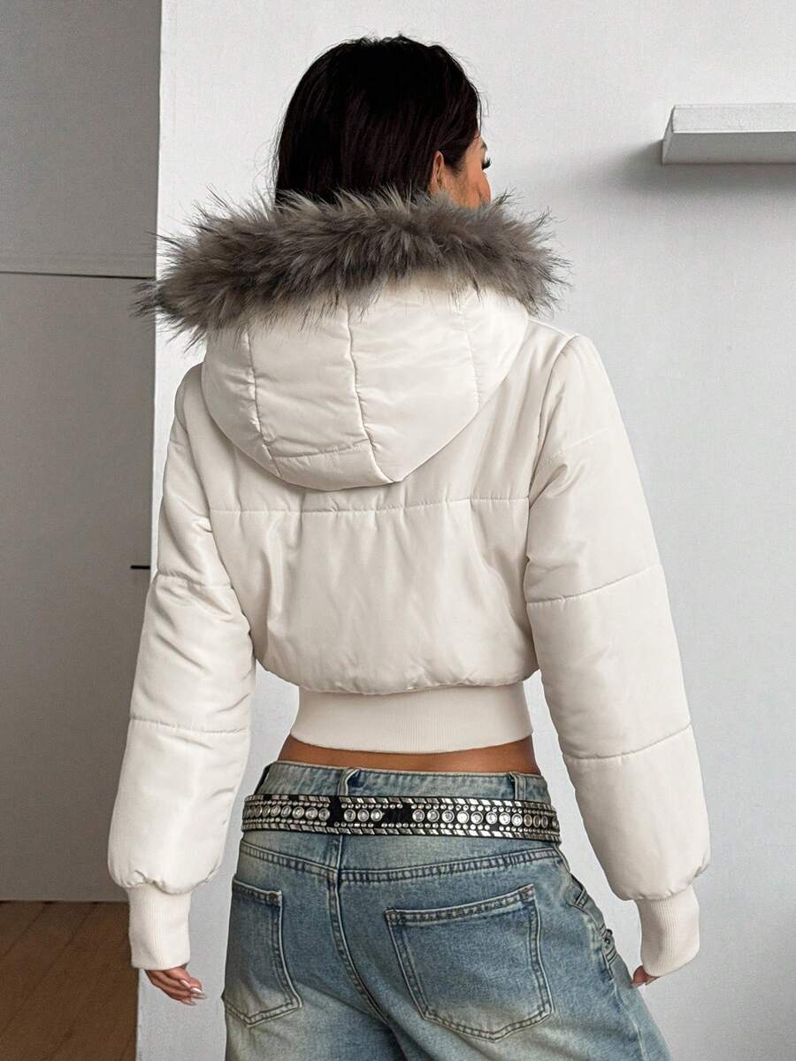 Coolane Women's Winter RETRO PUNK Hippie Grunge  Streetwear  Vintage Tree Branch Pattern Warm/ Cold Weather/ Thermal Padded Fuzzy Neck Zip Up Quilted Coat Cropped Puffer Jacket Faux Fur Trimmed Jacket Camo Jacket