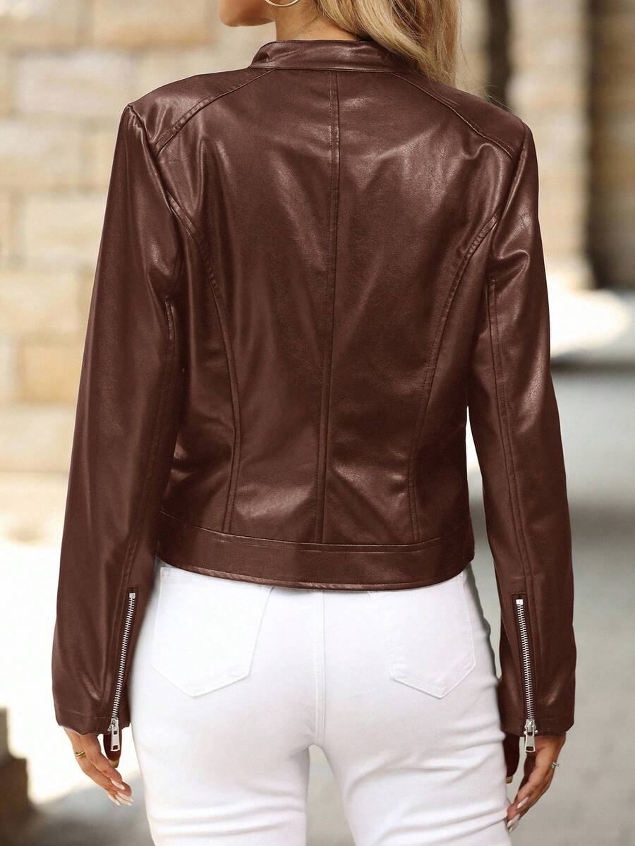 Editum Slim Fit Zip-Up Fleece Jacket With Lining, Black High Collar Casual Street Style Long Sleeve Women's Jacket For Autumn/Winter Black Jacket Women Cropped Jacket Black Crop Jacket Jackets For Women Casual Black Blazer Women,Cozy Fall And Winter Clot