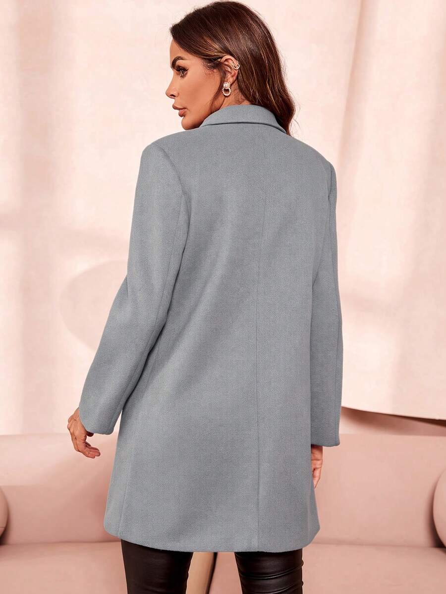 Clasi Women's Solid Color Double-Breasted Long Sleeve Woolen Windbreaker, Fashionable For Autumn/Winter