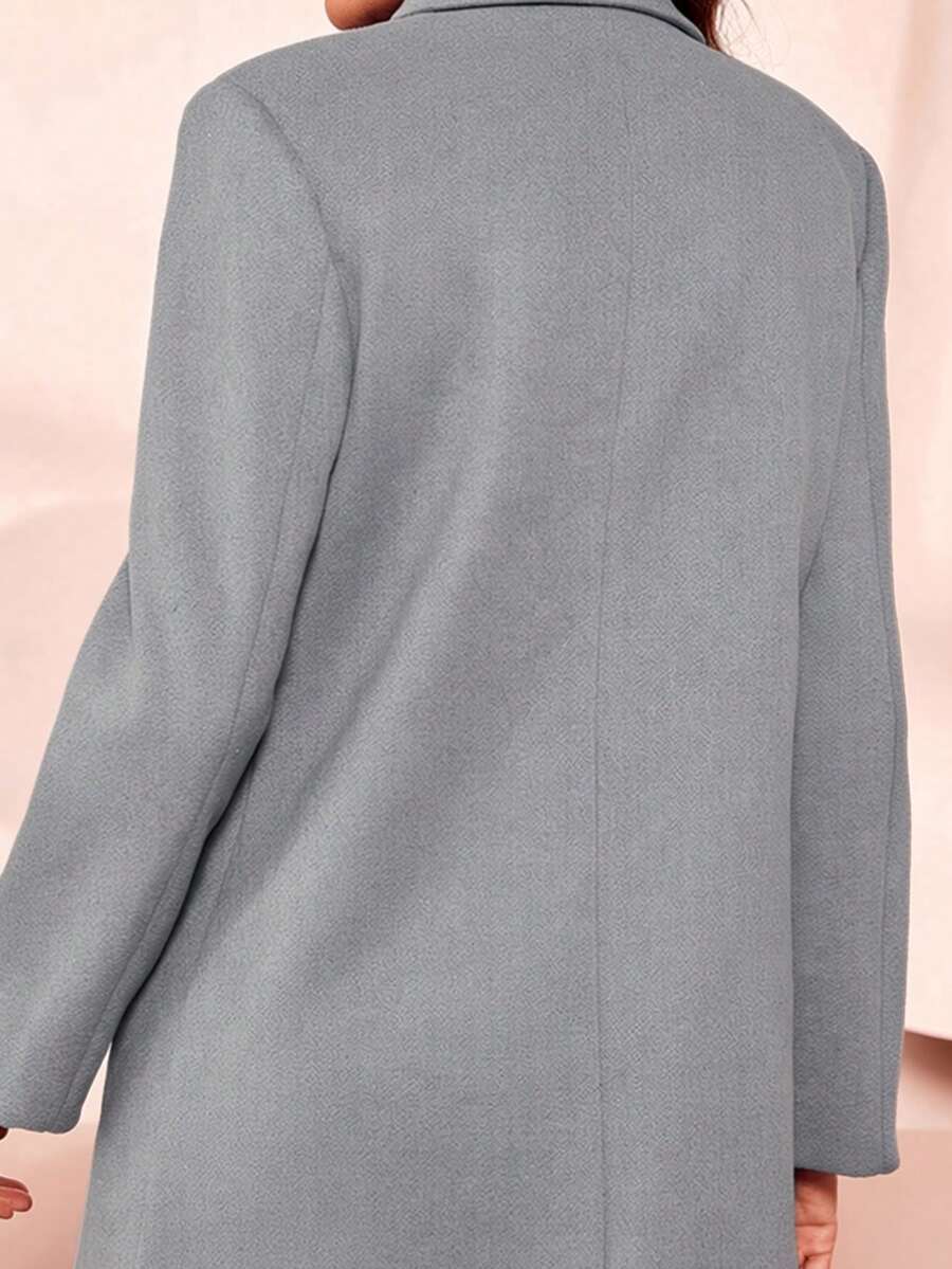 Clasi Women's Solid Color Double-Breasted Long Sleeve Woolen Windbreaker, Fashionable For Autumn/Winter