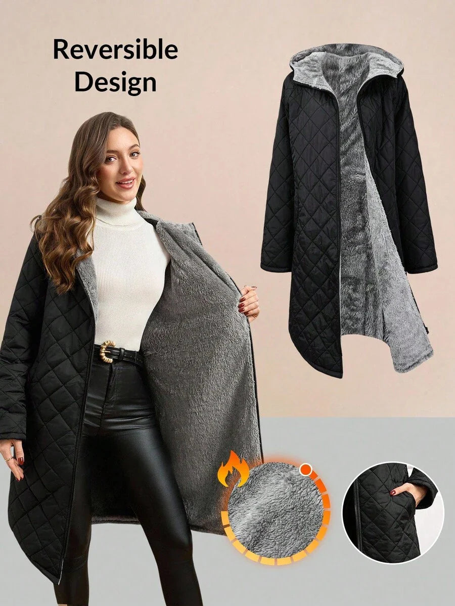 SHEIN Clasi Women Zip Up Hooded Teddy Lined Quilted Coat In Fall/Winter