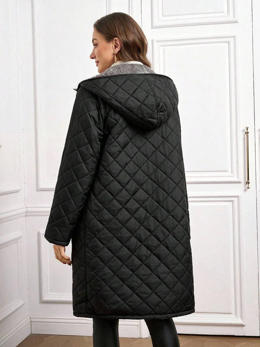 SHEIN Clasi Women Zip Up Hooded Teddy Lined Quilted Coat In Fall/Winter