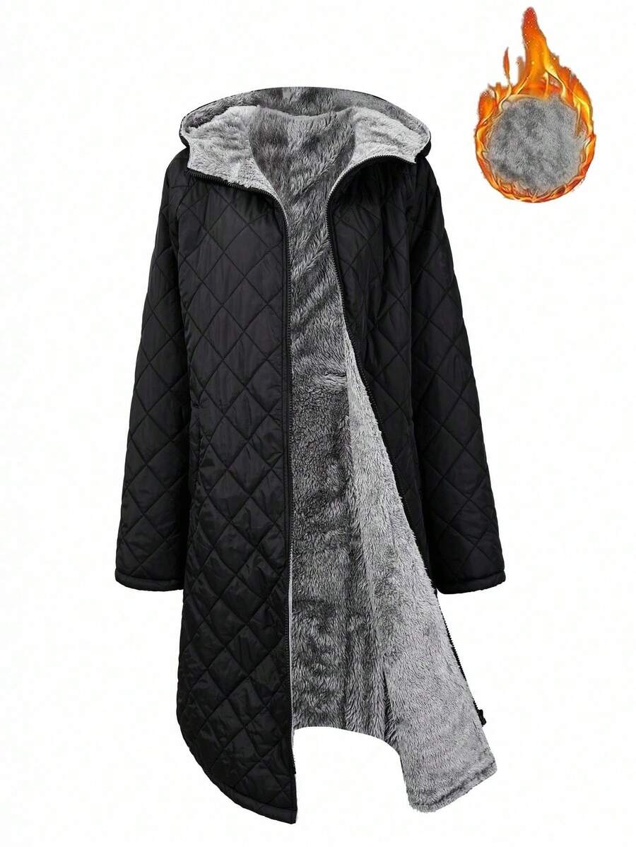 SHEIN Clasi Women Zip Up Hooded Teddy Lined Quilted Coat In Fall/Winter