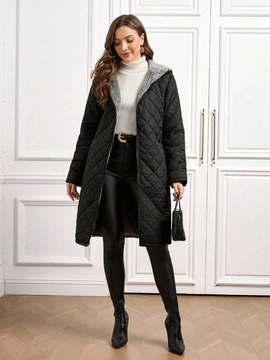 SHEIN Clasi Women Zip Up Hooded Teddy Lined Quilted Coat In Fall/Winter