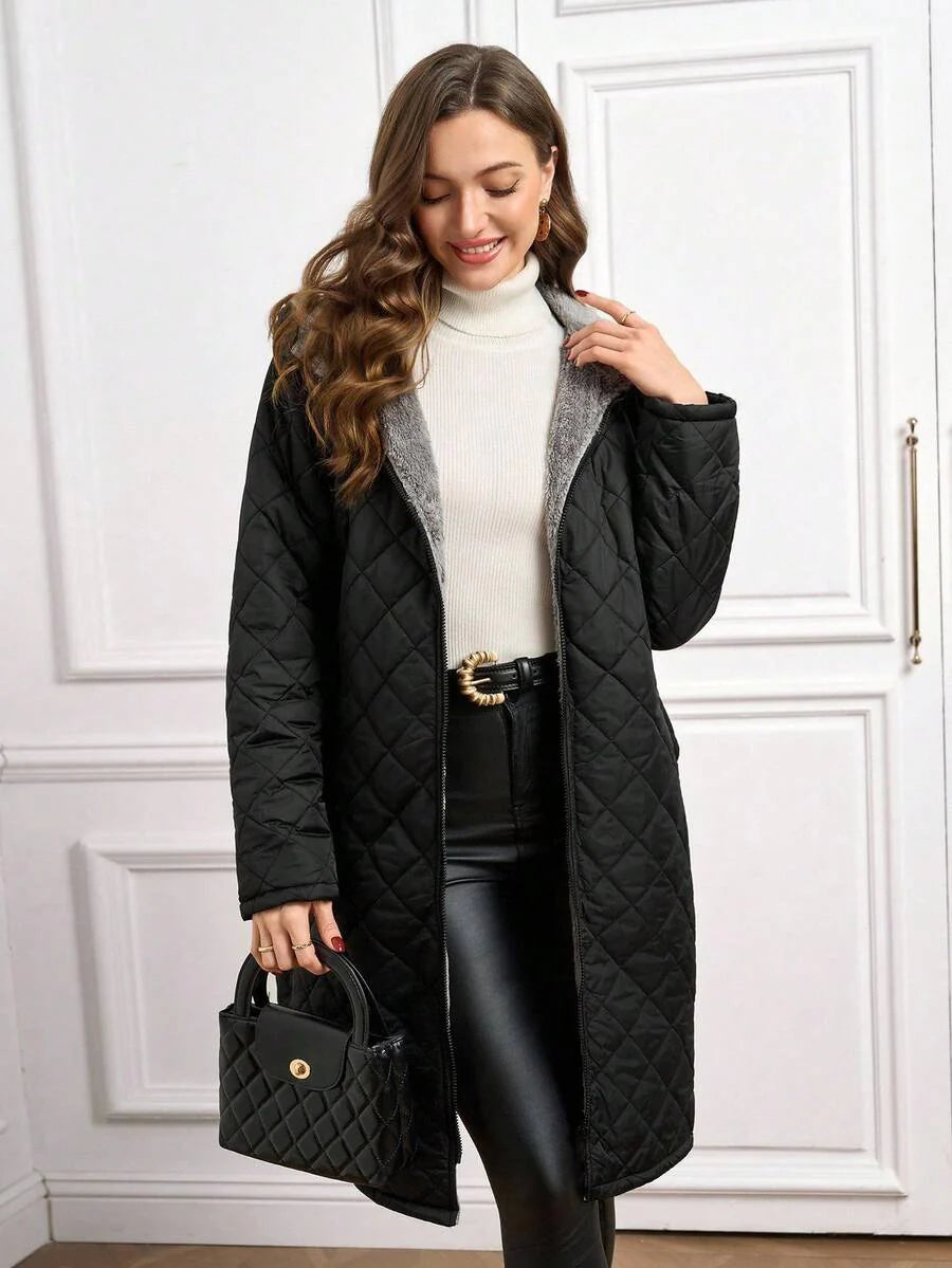 SHEIN Clasi Women Zip Up Hooded Teddy Lined Quilted Coat In Fall/Winter