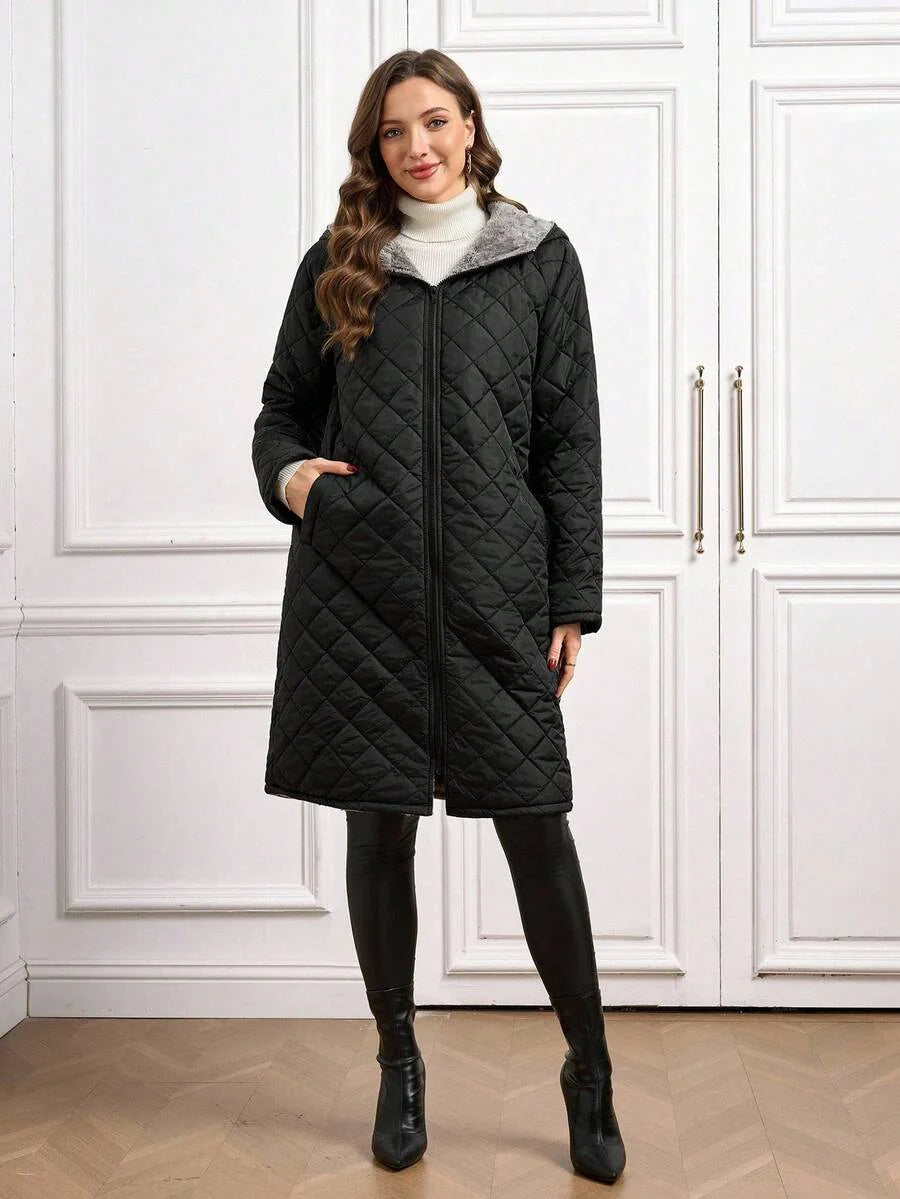 SHEIN Clasi Women Zip Up Hooded Teddy Lined Quilted Coat In Fall/Winter