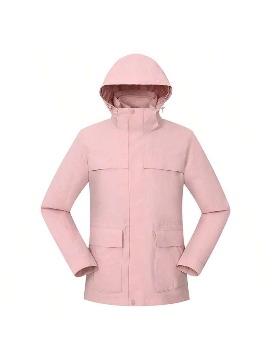 lanbu Unisex Sherpa 3-In-1 Windbreaker Jacket, Classic Casual Detachable Hood, Versatile Outdoor Jacket LR0002A93001LB