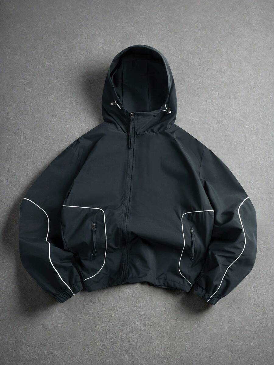 Manfinity EMRG Men's Casual Zip-Up Hooded Outdoor Windbreaker Jacket, Autumn, Perfect Holiday Gift For Boyfriend