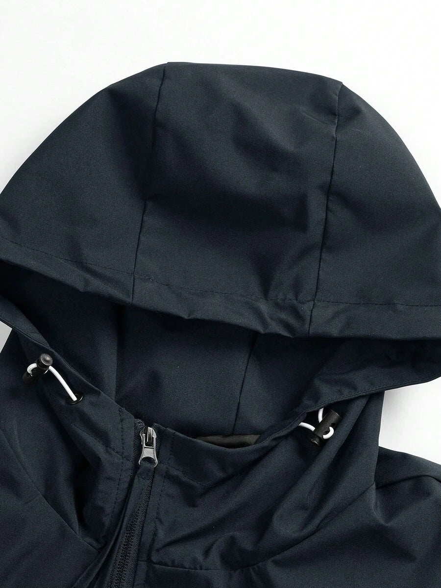 Manfinity EMRG Men's Casual Contrast Trim Hooded Jacket Techwear Jacket, Men Zip-Up Futuristic Outdoor Windbreaker, Fall, Perfect Holiday Gift For Boyfriend