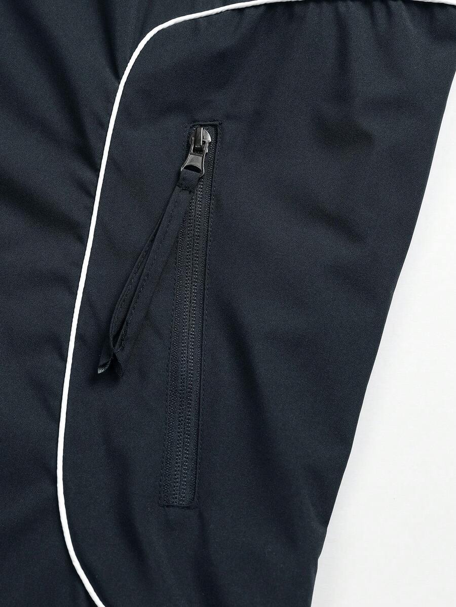 Manfinity EMRG Men's Casual Contrast Trim Hooded Jacket Techwear Jacket, Men Zip-Up Futuristic Outdoor Windbreaker, Fall, Perfect Holiday Gift For Boyfriend