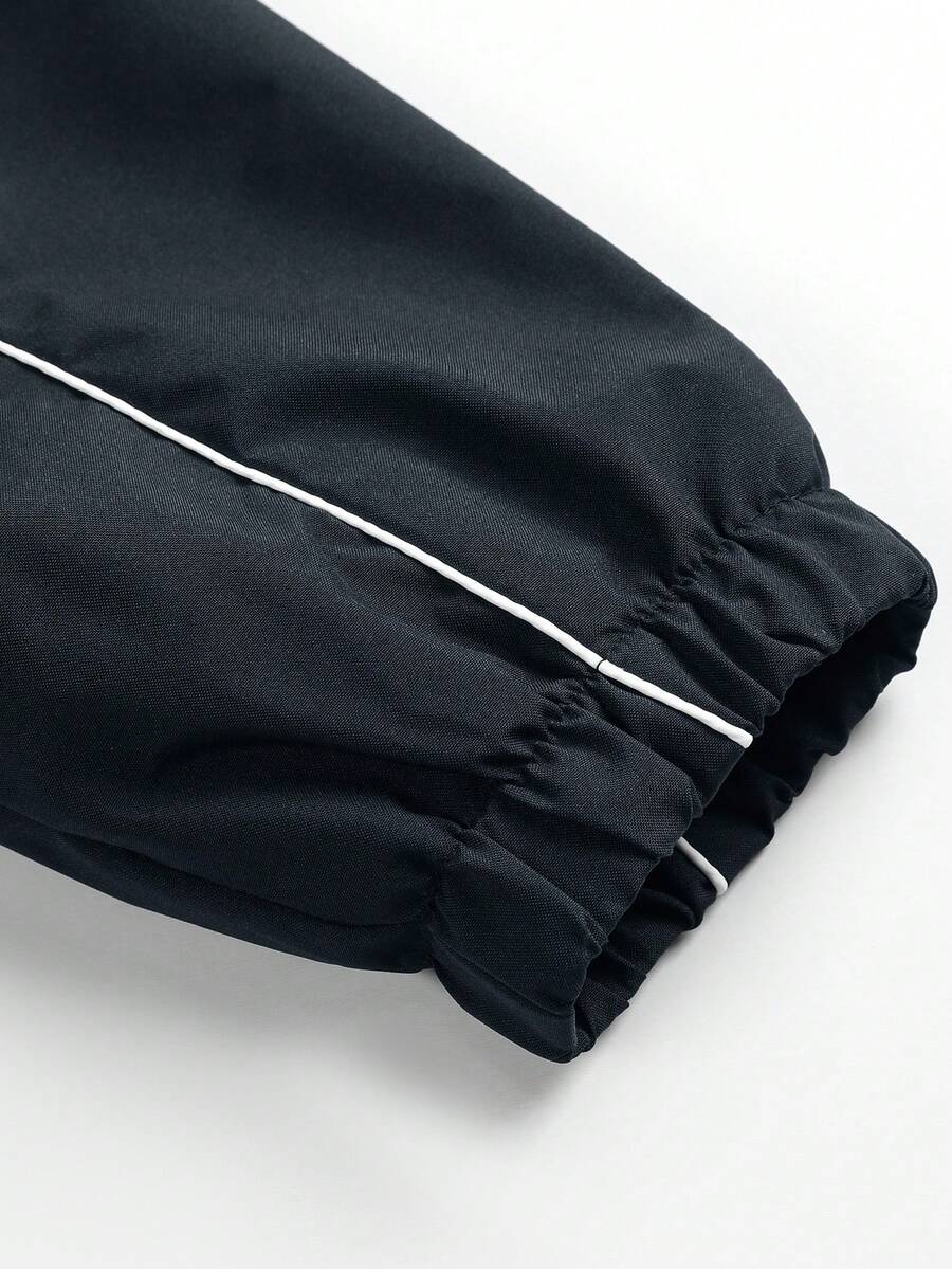 Manfinity EMRG Men's Casual Contrast Trim Hooded Jacket Techwear Jacket, Men Zip-Up Futuristic Outdoor Windbreaker, Fall, Perfect Holiday Gift For Boyfriend