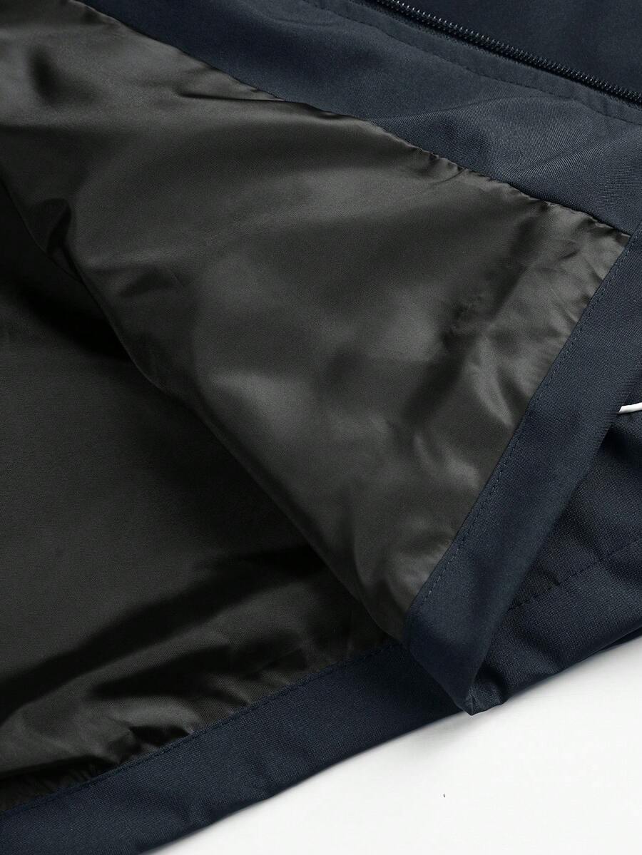 Manfinity EMRG Men's Casual Contrast Trim Hooded Jacket Techwear Jacket, Men Zip-Up Futuristic Outdoor Windbreaker, Fall, Perfect Holiday Gift For Boyfriend