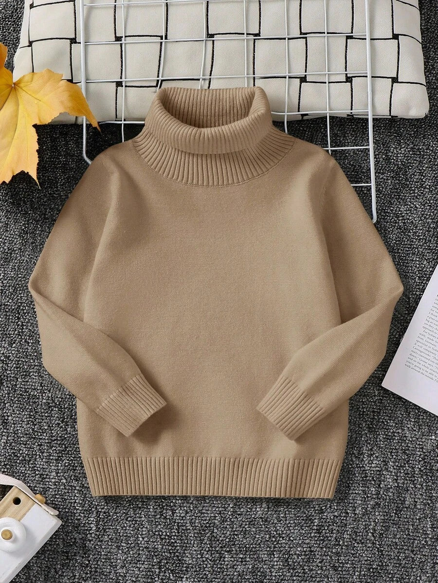 1pc Young Boys' Casual Comfortable Solid Color Versatile Loose Fit Turtleneck Sweater