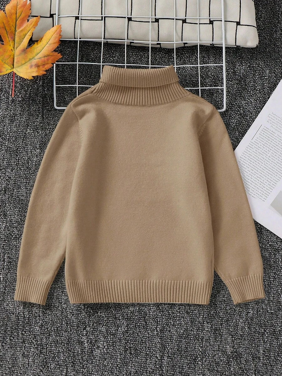 1pc Young Boys' Casual Comfortable Solid Color Versatile Loose Fit Turtleneck Sweater