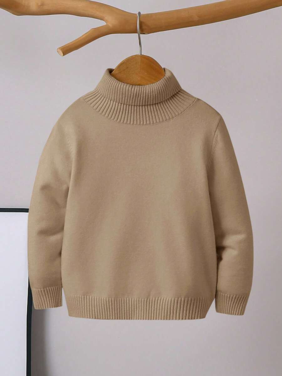 1pc Young Boys' Casual Comfortable Solid Color Versatile Loose Fit Turtleneck Sweater