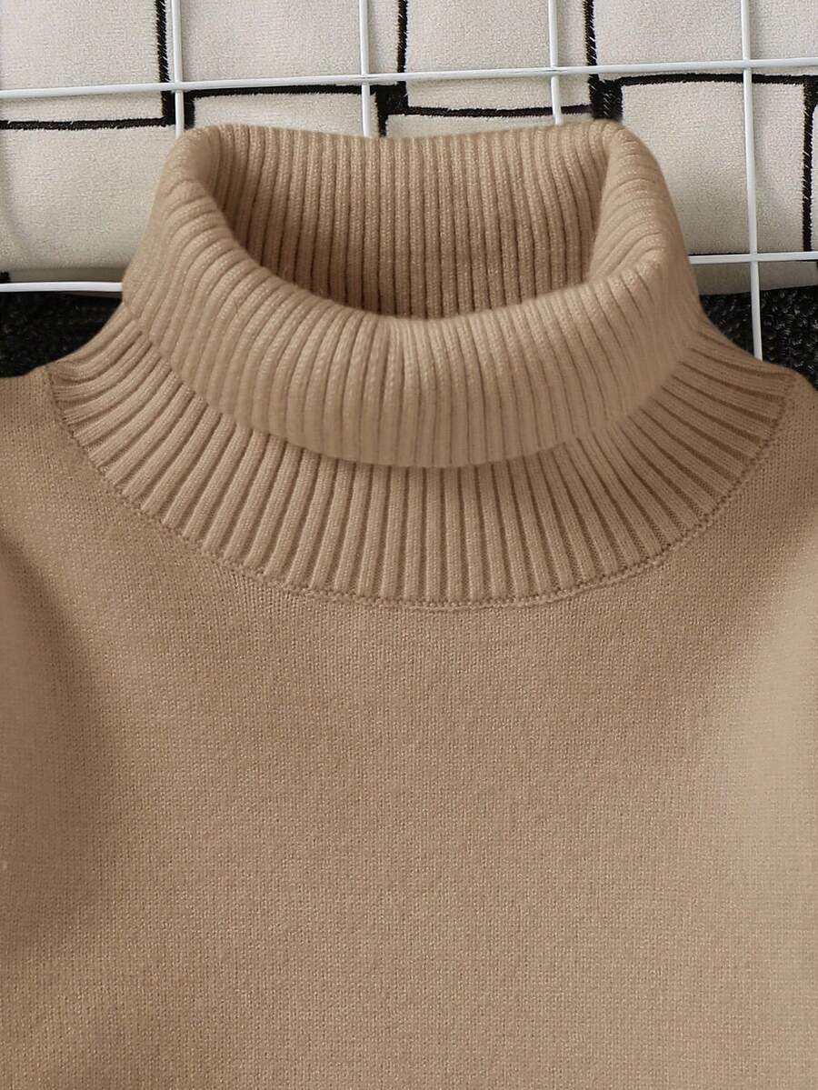 1pc Young Boys' Casual Comfortable Solid Color Versatile Loose Fit Turtleneck Sweater