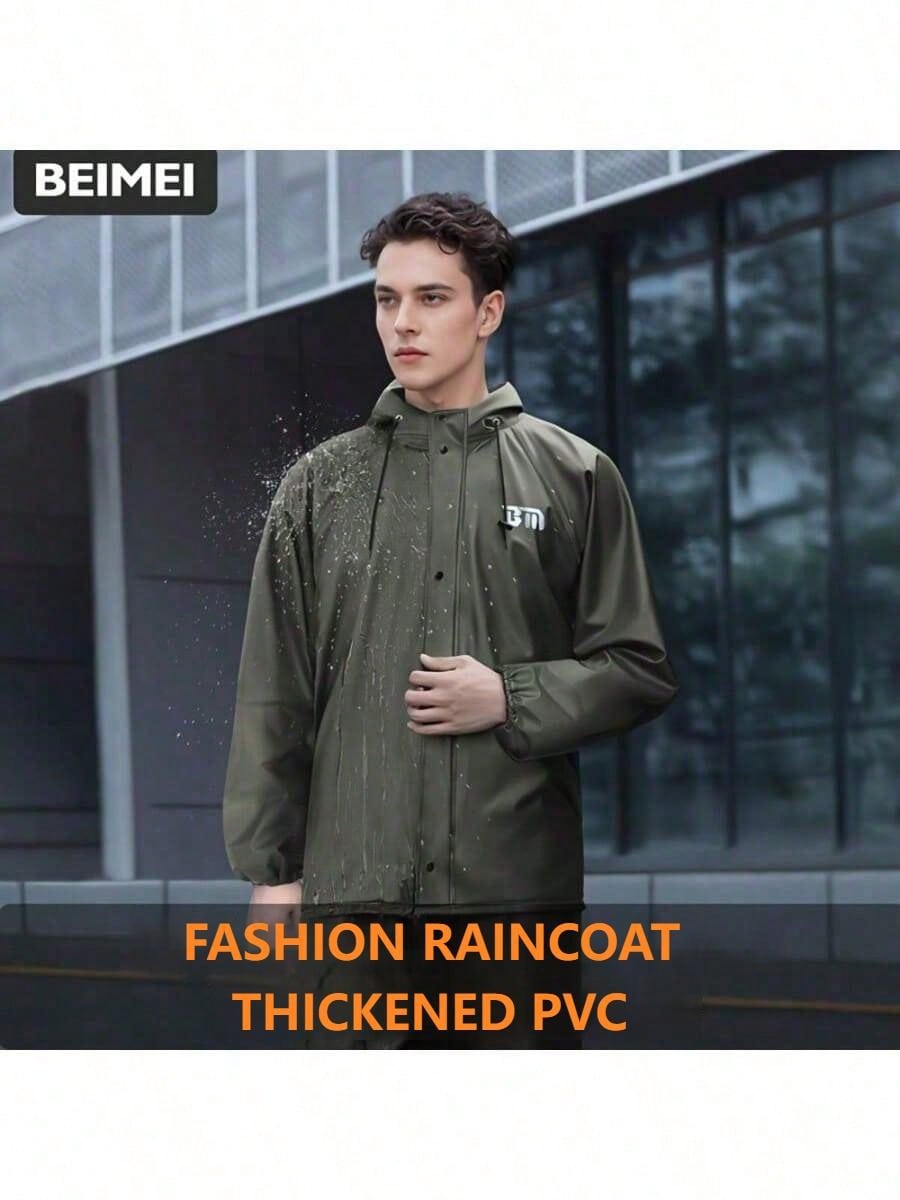 Men's Motorcycle Riding Raincoat - Men's Seamless Fabric Raincoat. PVC Material Raincoat And Rainpants. Windproof And Rainproof With Zippers. Suitable For Outdoor Cycling, Hiking And Trekking.