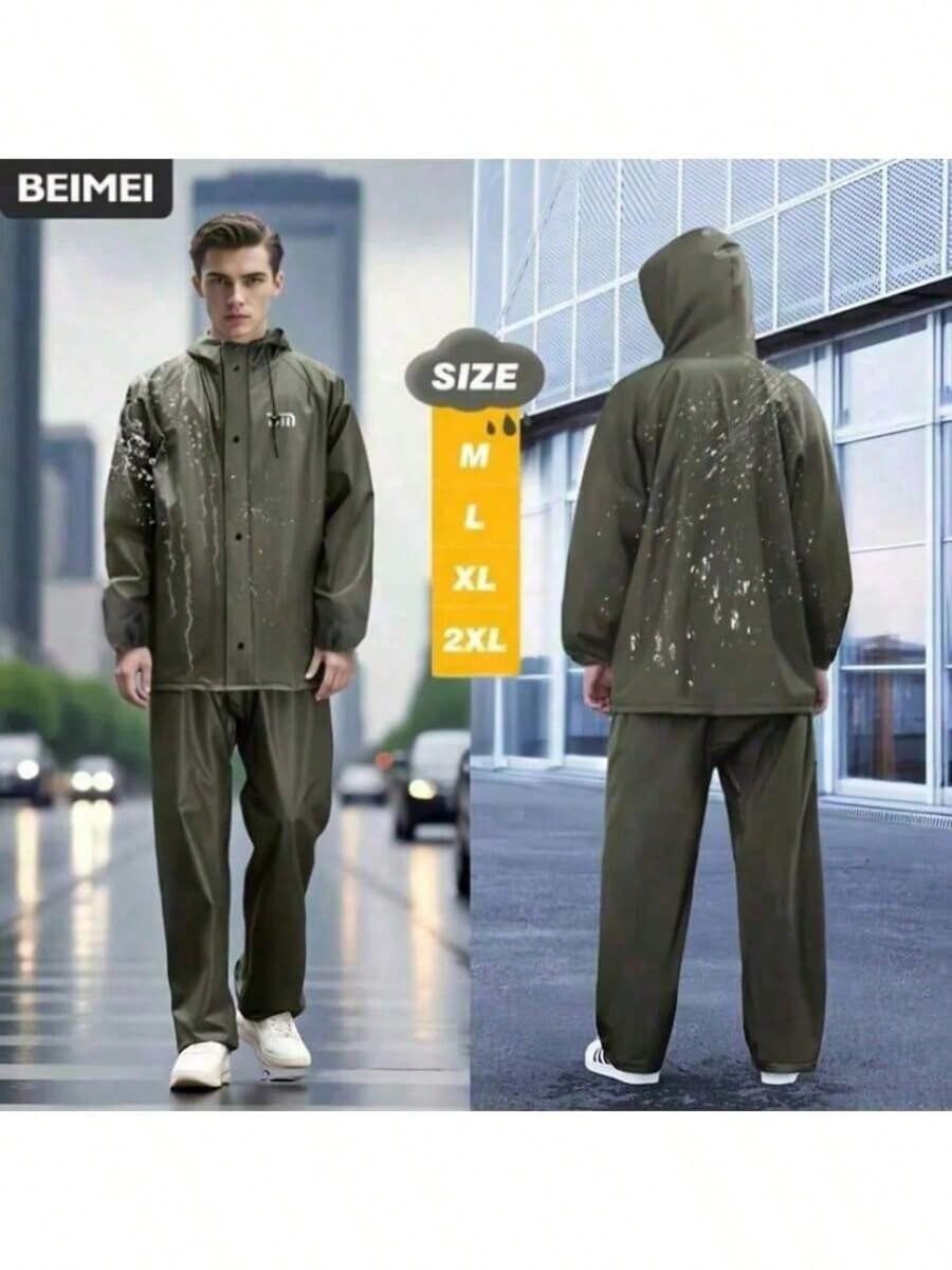 Men's Motorcycle Riding Raincoat - Men's Seamless Fabric Raincoat. PVC Material Raincoat And Rainpants. Windproof And Rainproof With Zippers. Suitable For Outdoor Cycling, Hiking And Trekking.