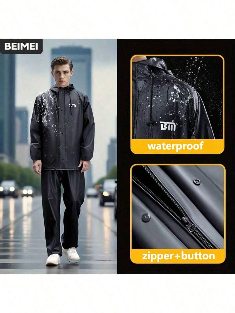 Men's Motorcycle Riding Raincoat - Men's Seamless Fabric Raincoat. PVC Material Raincoat And Rainpants. Windproof And Rainproof With Zippers. Suitable For Outdoor Cycling, Hiking And Trekking.