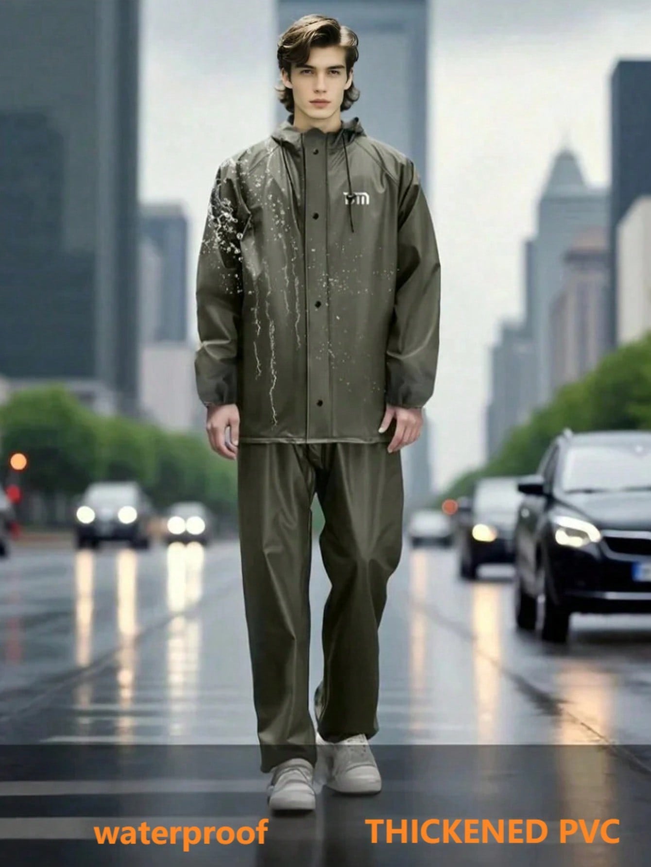 Men's Motorcycle Riding Raincoat - Men's Seamless Fabric Raincoat. PVC Material Raincoat And Rainpants. Windproof And Rainproof With Zippers. Suitable For Outdoor Cycling, Hiking And Trekking.