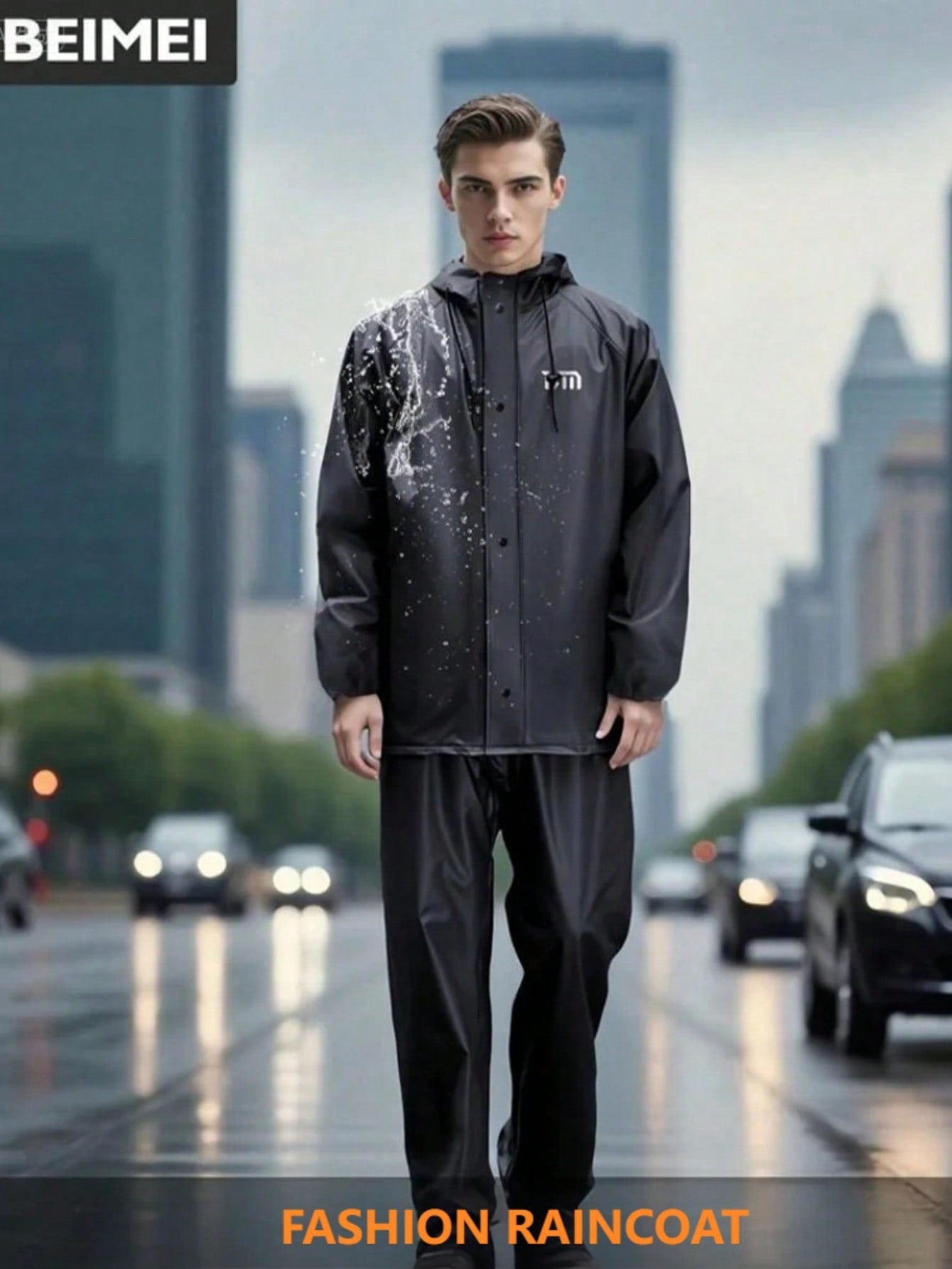 Men's Motorcycle Riding Raincoat - Men's Seamless Fabric Raincoat. PVC Material Raincoat And Rainpants. Windproof And Rainproof With Zippers. Suitable For Outdoor Cycling, Hiking And Trekking.