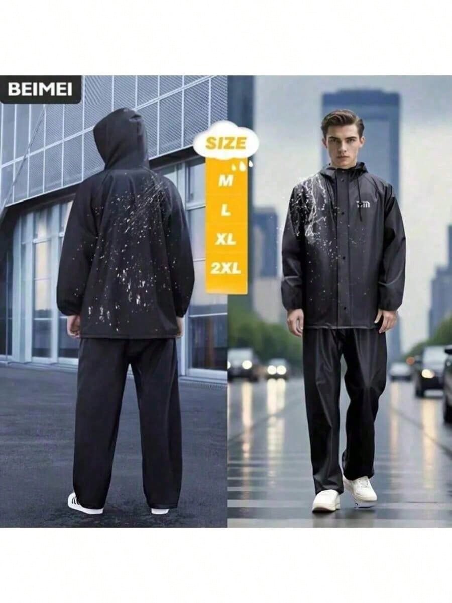 Men's Motorcycle Riding Raincoat - Men's Seamless Fabric Raincoat. PVC Material Raincoat And Rainpants. Windproof And Rainproof With Zippers. Suitable For Outdoor Cycling, Hiking And Trekking.