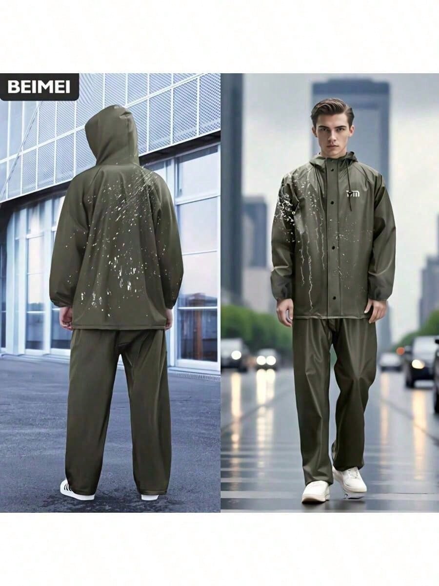 Men's Motorcycle Riding Raincoat - Men's Seamless Fabric Raincoat. PVC Material Raincoat And Rainpants. Windproof And Rainproof With Zippers. Suitable For Outdoor Cycling, Hiking And Trekking.
