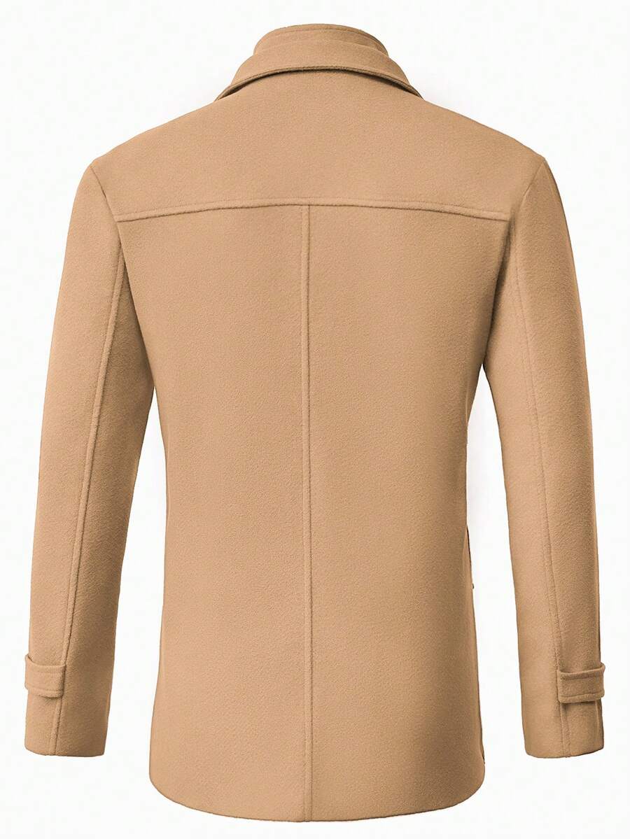 Manfinity Homme Men's Solid Color Long Sleeve Lapel Neck Casual Jacket, Autumn/Winter Black Jacket For Classy Elegant for Men Business Casual Men Black Dress Overcoat