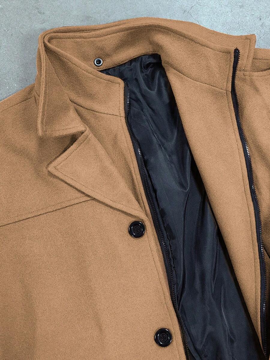 Manfinity Homme Men's Solid Color Long Sleeve Lapel Neck Casual Jacket, Autumn/Winter Black Jacket For Classy Elegant for Men Business Casual Men Black Dress Overcoat
