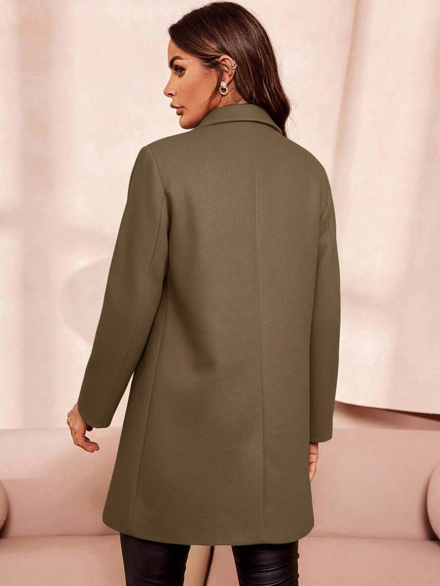 Clasi Women's Solid Color Double-Breasted Long Sleeve Woolen Windbreaker, Fashionable For Autumn/Winter