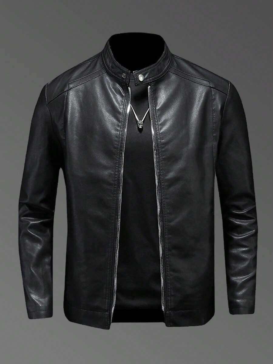 Men's Casual Vintage Motorcycle Leather Jacket, Spring And Autumn Style,Fleece