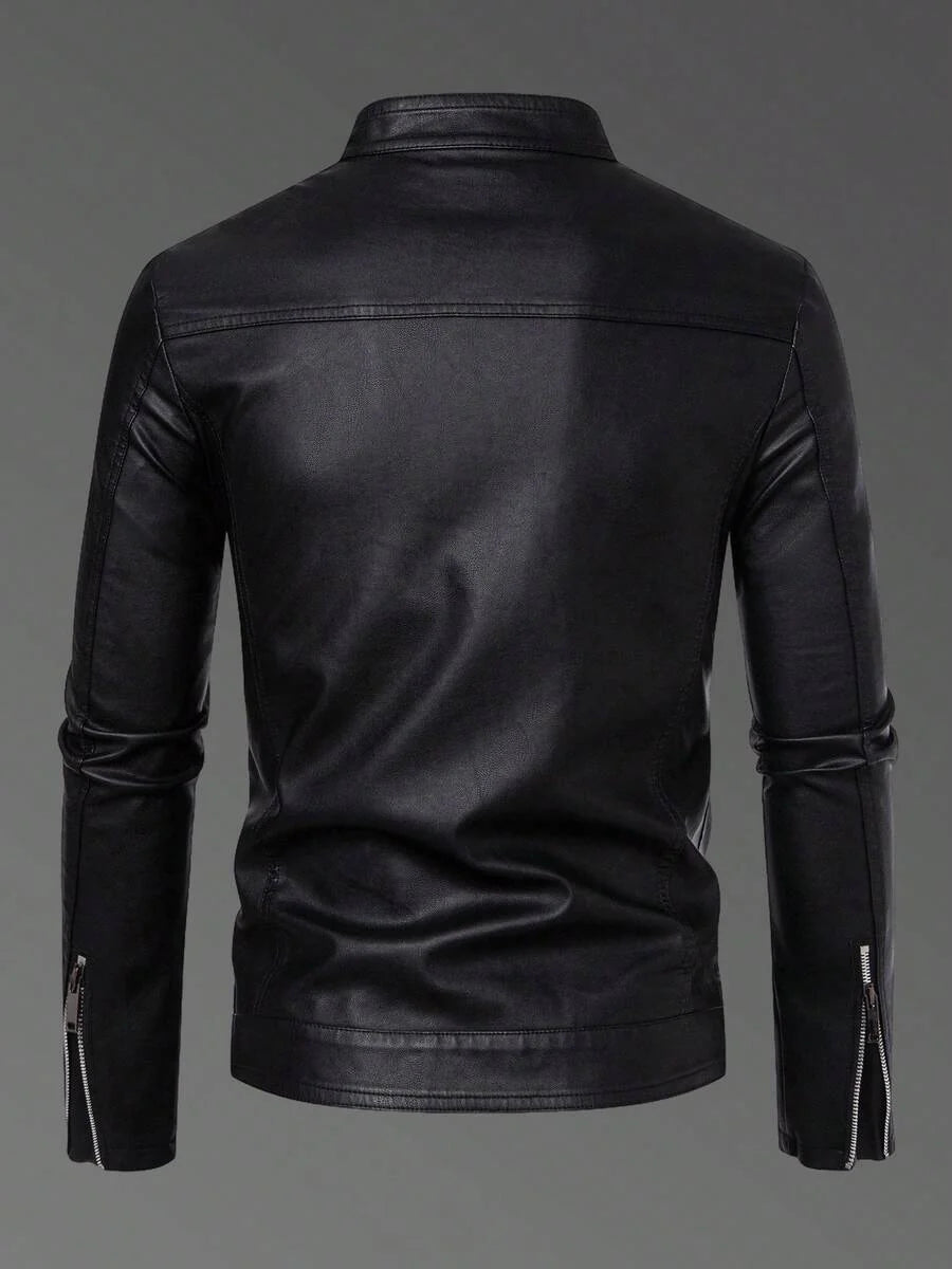 Men's Casual Vintage Motorcycle Leather Jacket, Spring And Autumn Style,Fleece