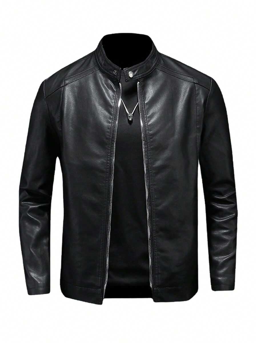 Men's Casual Vintage Motorcycle Leather Jacket, Spring And Autumn Style,Fleece