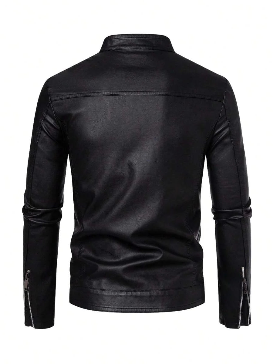 Men's Casual Vintage Motorcycle Leather Jacket, Spring And Autumn Style,Fleece