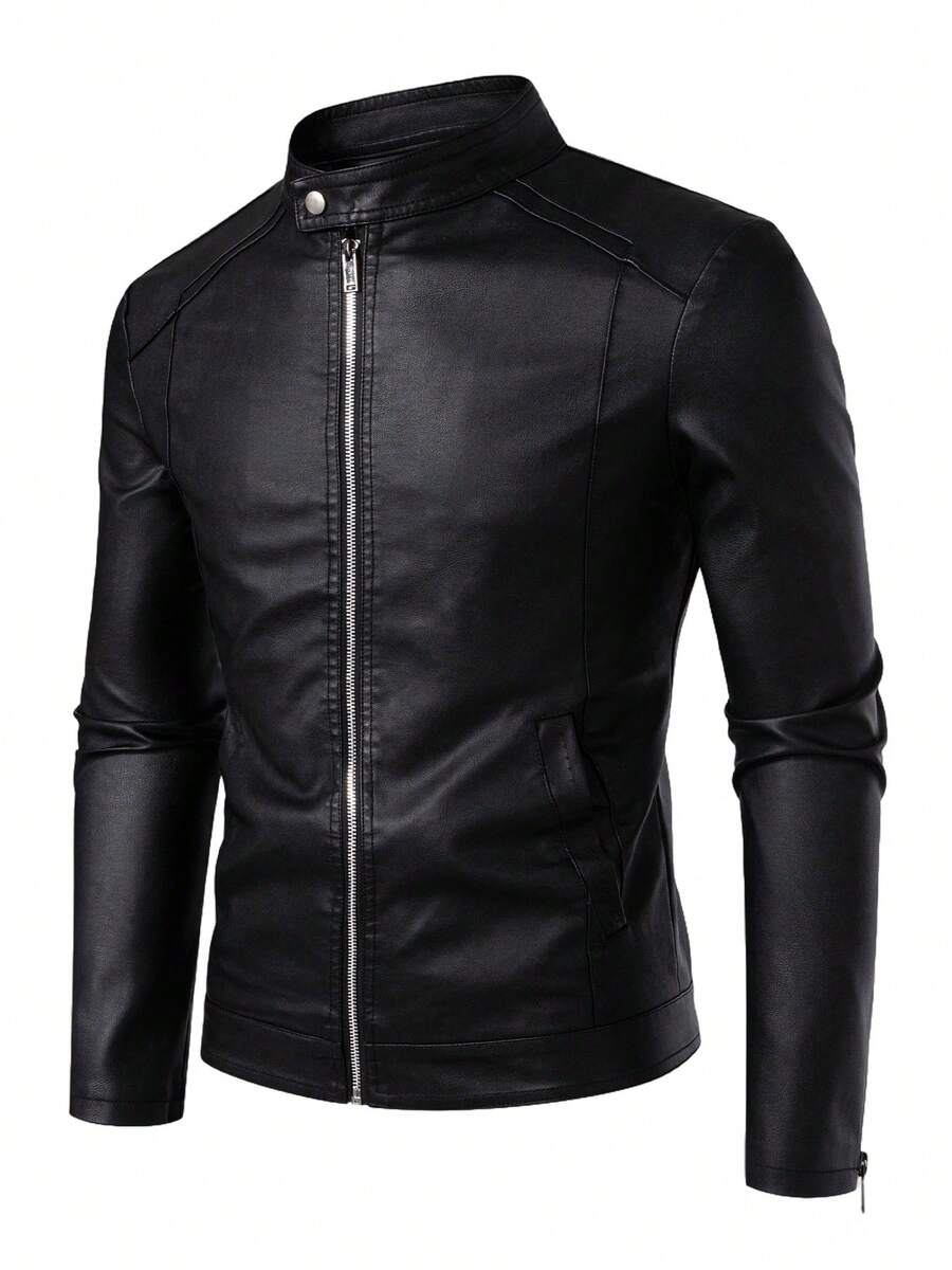 Men's Casual Vintage Motorcycle Leather Jacket, Spring And Autumn Style,Fleece