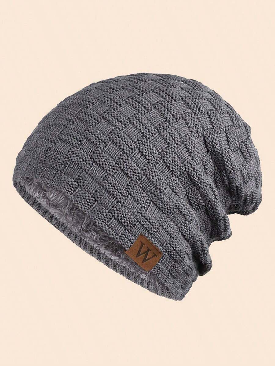 1pc Men's Autumn Winter Outdoor Warm Thermal Lined Knit Beanie Cap, Windproof Daily Wear Winter Hat