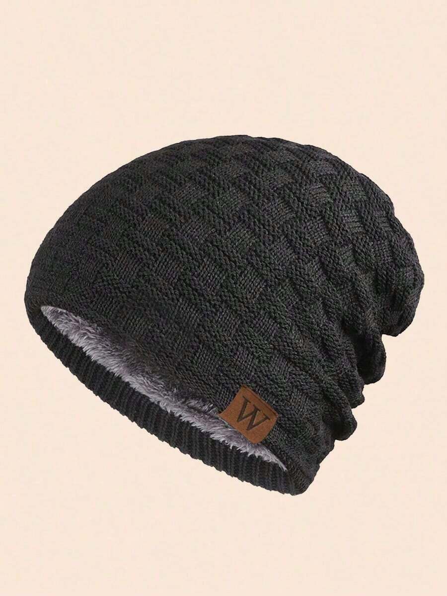 1pc Men's Autumn Winter Outdoor Warm Thermal Lined Knit Beanie Cap, Windproof Daily Wear Winter Hat