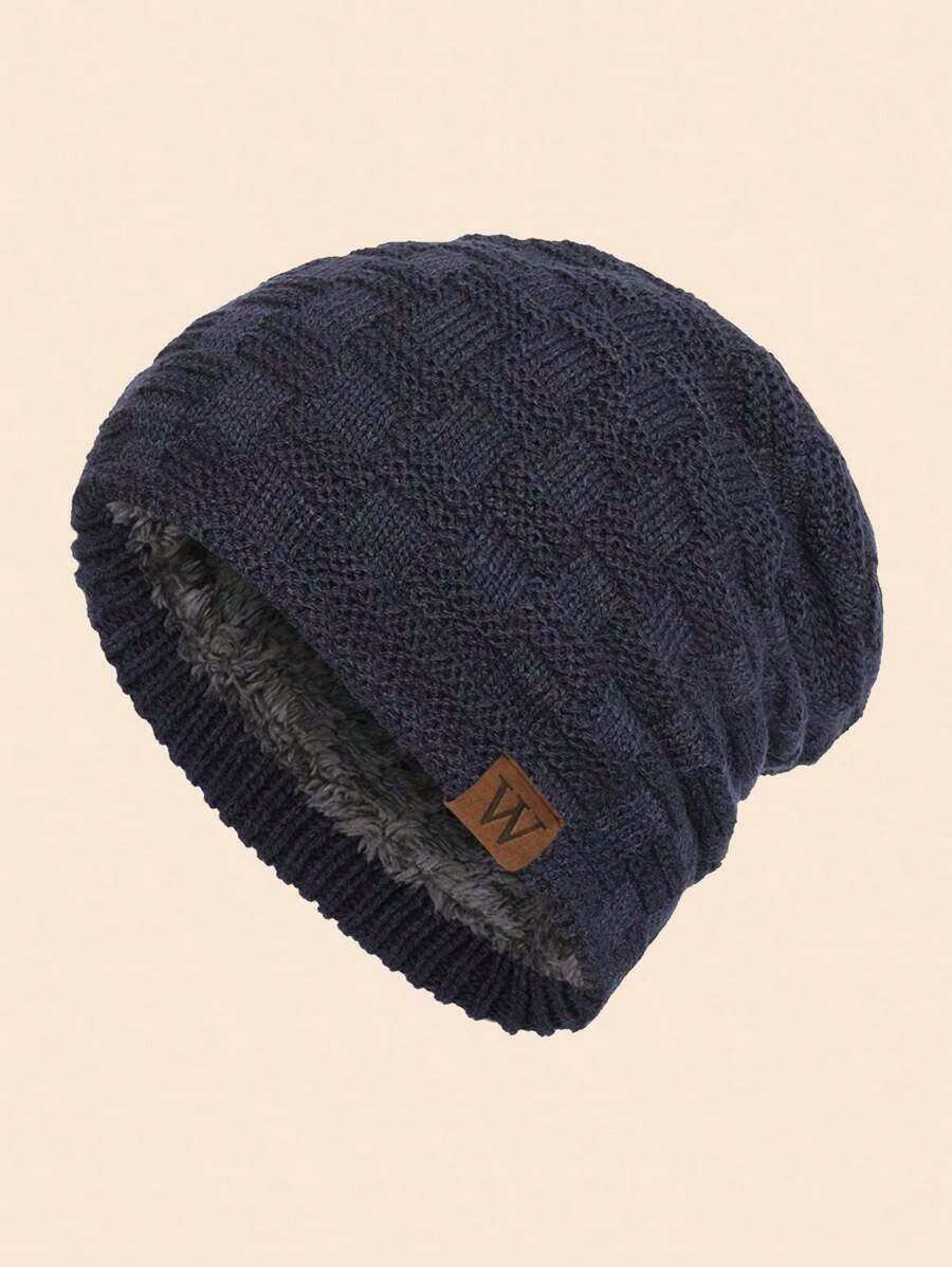 1pc Men's Autumn Winter Outdoor Warm Thermal Lined Knit Beanie Cap, Windproof Daily Wear Winter Hat