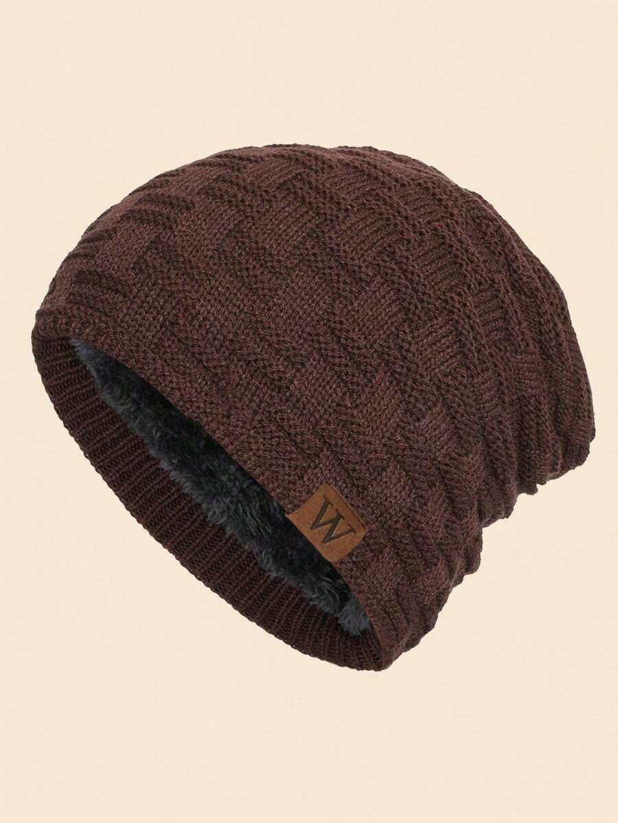1pc Men's Autumn Winter Outdoor Warm Thermal Lined Knit Beanie Cap, Windproof Daily Wear Winter Hat