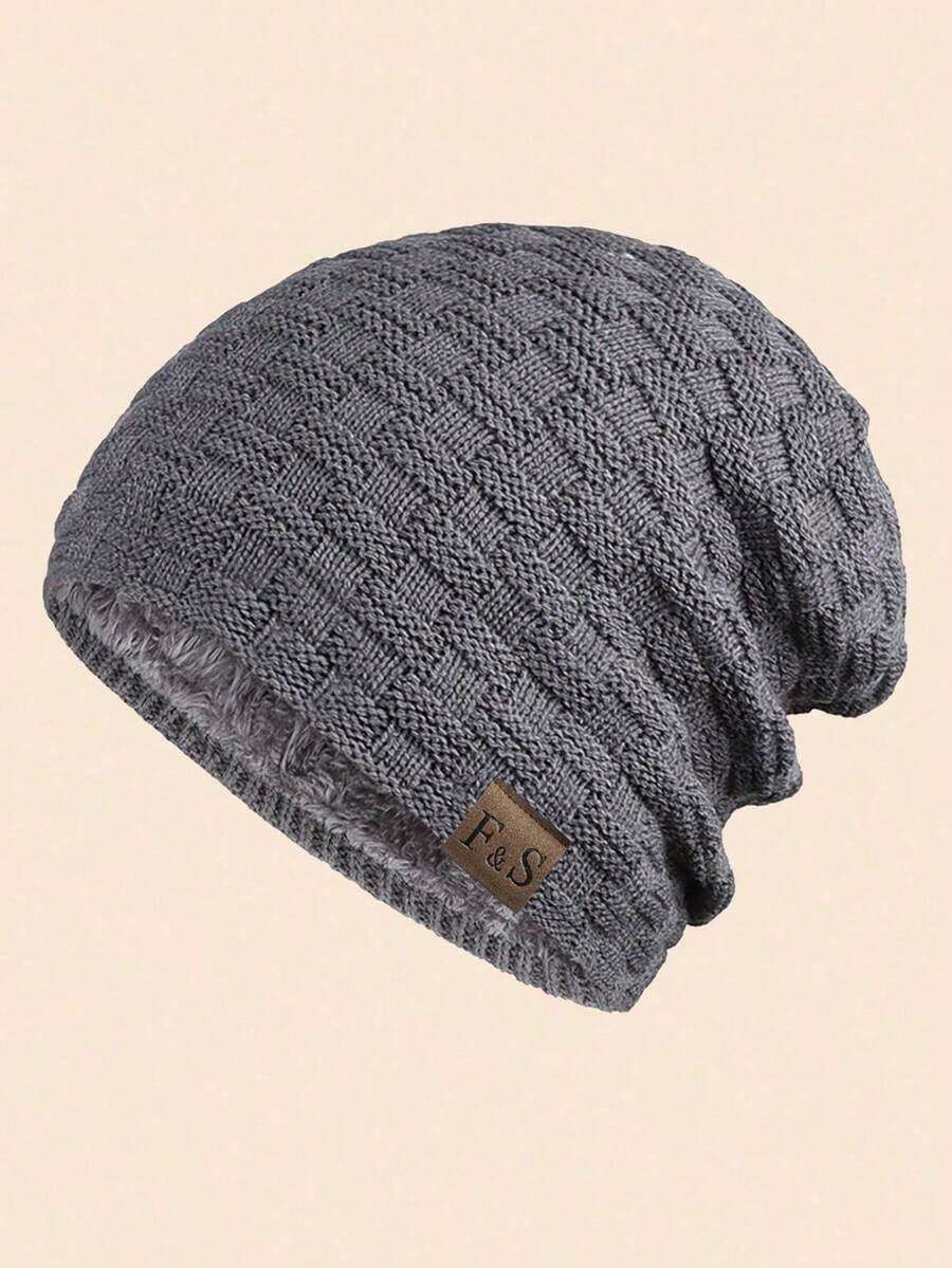 1pc Men's Autumn Winter Outdoor Warm Thermal Lined Knit Beanie Cap, Windproof Daily Wear Winter Hat