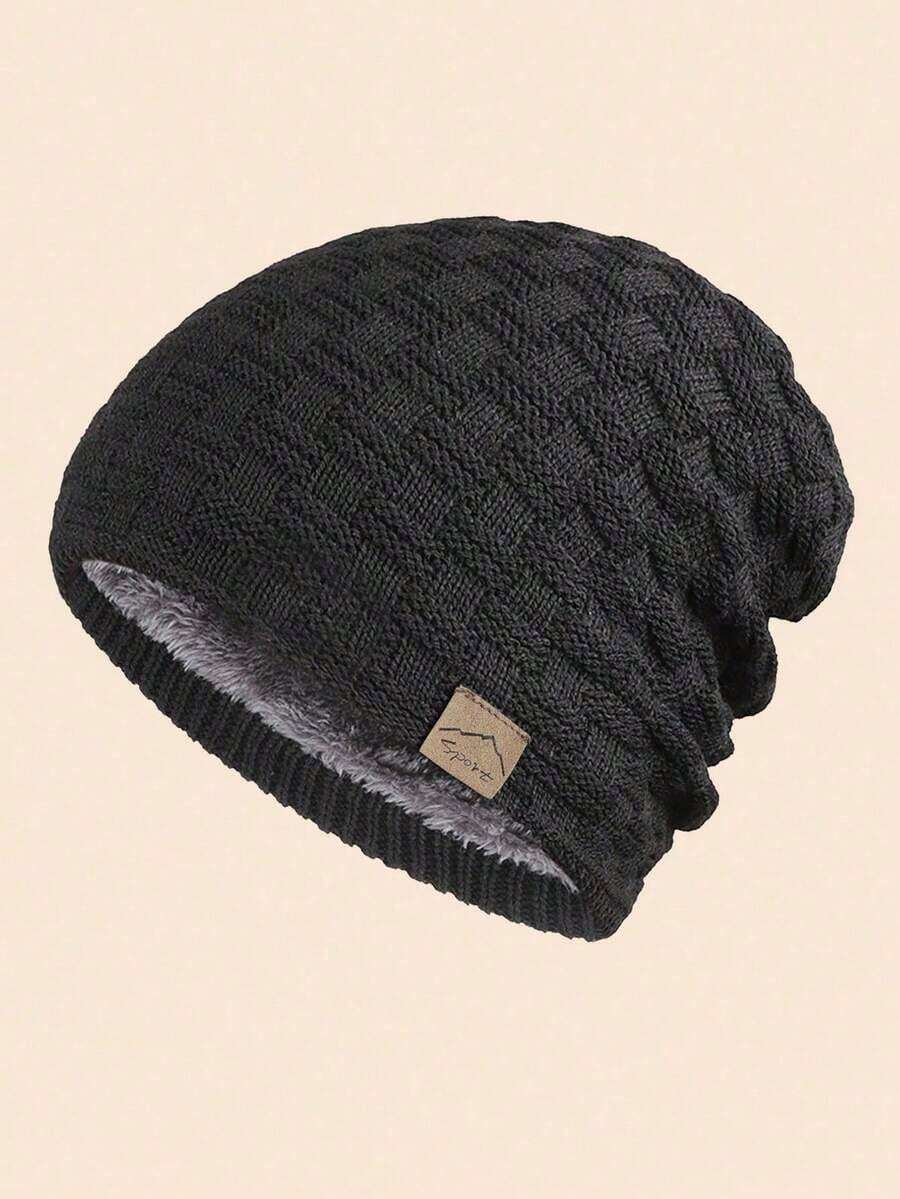 1pc Men's Autumn Winter Outdoor Warm Thermal Lined Knit Beanie Cap, Windproof Daily Wear Winter Hat